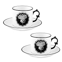 Herbariae Set of 2 Tea Cup & Saucer, White by Christian Lacroix