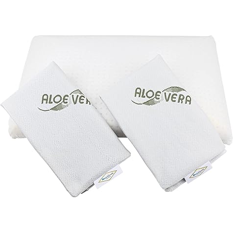 MaxxGoods Orthopaedic Aloe Vera Neck Support Pillow made of Visco Gel Foam, 42 cm x 70 cm x 15 cm, Includes 1 x Inner cover and 2 x Aloe Vera Protective Covers