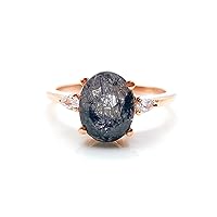 Gift For Women Natural Ring Natural Black Rutilated Quartz Ring Oval Ring Salt and Pepper Diamond Engagement Ring By Forever Gems & Jewels
