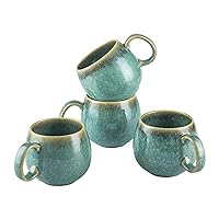 HENXFEN LEAD Large Coffee Mugs Set of 4- Ceramic Jumbo Mugs 20 Oz with Handle for Latte, Cereal, Tea, Cocoa, Milk, Thanksgiving Christmas Cups Gift, Microwave, Dishwasher Safe, Reactive Green