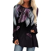Fall Long Sleeve Shirts for Women Loose Tunic Tops Crew Neck Blouse Dressy Casual Pullover Printed Hippie Tshirts