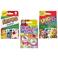 Family Scavenger Hunt, Uno Junior, and Skip Bo Junior Card Game Bundle for Kids