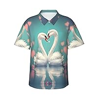 The swan in Love Hawaiian Shirts for Men, Print Summer Beach Casual Short Sleeve Button Down Shirts,Summer Beach Dress Shirts