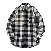 Men's Western Regular-Fit Long-Sleeve Plaid Cotton Shirt Cotton Flannel Button Down Shirts