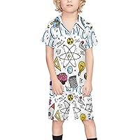 Science Education Doodle Boy's Beach Suit Set Hawaiian Shirts and Shorts Short Sleeve 2 Piece Funny