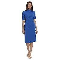 Maggy London Women's Side Pleat Dress with Asymmetric Neck and Elbow Sleeves