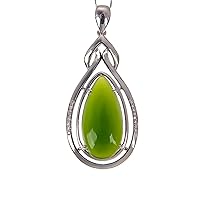Lieson Women Necklace Pendant, 18K White Gold Necklace For Women Green Emerald Water Drop Pear Shape Necklace Silver