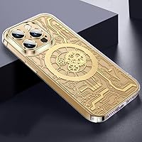 for Phone Case for iPhone 14 12 13 Pro Max 14Plus Magnetic Wireless Charging Mechanical Texture TPU Transparent Covers,Gold,for iPhone 12