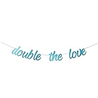 Blue Glitter Double The Love Banner, Twins Baby Shower Birthday Party Decorations Supplies, Oh Babies Bunting Sign for Boys Girls(Blue Twins)