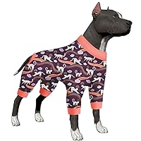 LovinPet Dog Recovery Bodysuit for Medium Dogs Girl - Anxiety Calming Dog Pajamas, Lightweight Comfy Fabric, Rainbow Print, Large Dog Pjs, 4 Legged Pullover Dog Onesie for Boy Or Girl,3XL