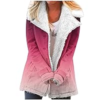2023 Winter Lapel Coats for Women Fashion Gradient Sherpa Fleece Plush Lined Button Down Jacket Comfy Dressy Coats