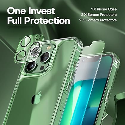 TAURI 5 in 1 Designed for iPhone 13 Pro Max Case [Not-Yellowing], with 2 Tempered Glass Screen Protector + 2 Camera Lens Protector, [Military Grade Drop Protection] Shockproof Slim Phone Case - Clear