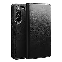 Case for Samsung Galaxy S23 Ultra/S23 Plus/S23, Premium Genuine Leather Case with Card Slot Kickstand Shockproof Case,Black,S23 Ultra