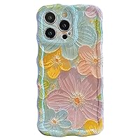 Spevert Case for iPhone 15 Pro Max,Colorful Retro Oil Painting Printed Flower Case,Fashion TPU Laser Glossy Pattern Curly Wave Edge Durable TPU Protective for Girls Women (Blue, iPhone 15 Pro Max)