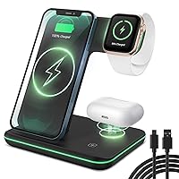 3 in 1 Wireless Charger, 15W Fast Wireless Charging Stand Station for Apple Watch Ultra/9/8/7/6/SE/5/4/3/2,AirPods Pro/3,iPhone 11 12 13 14 15(Pro,Pro Max,Plus,Mini)/XR/XS Max/X/8, Black