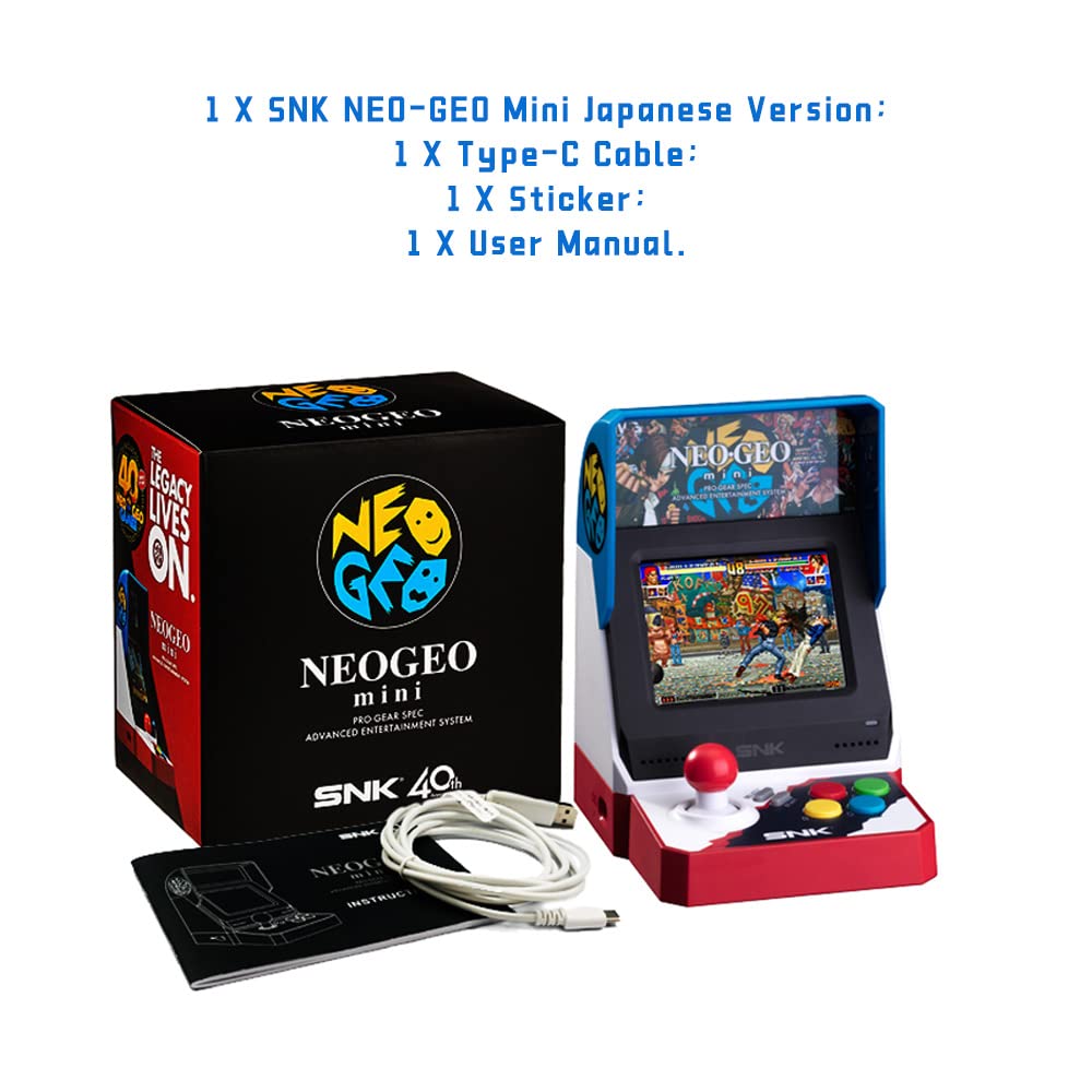 Neogeo Mini Arcade Japanese Version with 40 Pre-Loaded Classic SNK Games, 3.5”LCD Screen, HDMI and 2 Gamepad Ports