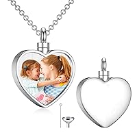 SOULMEET Personalized Photo Urn Necklace for Ashes, 10k 14k 18k White Gold Locket Ashes Necklace with Picture, Memorial Keepsake Cremation Jewelry for Women Men