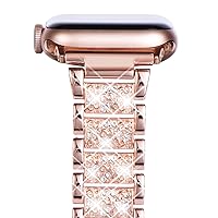 NewWays Compatible with Apple Watch Metal Strap 38 mm 40 mm 41 mm, Women's Sparkling Bling Diamond Stainless Steel Replacement Straps for iWatch Series 9/8/7/6/5/4/3/2/1/SE (2023-2020), Rose Gold