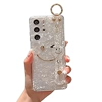 LeLeYun for Samsung Galaxy S21 Ultra Case Cute Pattern Plating Sparkle Bling Shockproof Protective Silicone Cover with Wrist Strap Kickstand and Ring for Girls and Women - Smiley Face