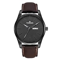 Tonnier Men Watches Genuine Leather Strap Slim Analog Quartz Watch Minimalist Date Clock Waterproof Wrist Watch for Man