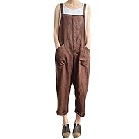 Andongnywell Women's Casual Cotton Linen Plus Size Overalls Baggy Wide Leg Loose Rompers Jumpsuit Trousers