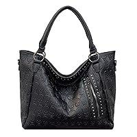 Handbags and Purses for Women Leather Shoulder Bag Skull Print Satchel Fashion Top-Handle Tote Ladies Wallet