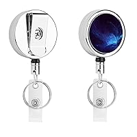 Blue Starry Sky Cute Badge Holder Clip Reel Retractable Name ID Card Holders for Office Worker Doctor Nurse