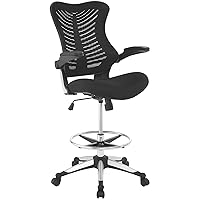 Modway Charge Drafting Chair - Reception Desk Chair - Drafting Stool with Flip-Up Arms in Vinyl, Black