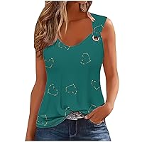 Womens Tank Tops 2024 Summer T Shirts Cute Love Heart Print Tees O Ring V Neck Sleeveless Casual Loose Blouses