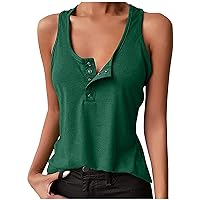 Casual Ribbed Tank Tops Women Summer Button Up Sleeveless T-Shirts Slim Fit V Neck Solid Henley Shirts for Going Out