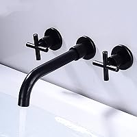 Faucets, Wall Mounted Basin Taps 360° Rotatable Sink Mixer Water Tap Bathtub Mixer Tap Faucet Wall Mounted Bath Taps with Spout Bathroom Taps,Chrome,Word Handle/Black/Handle