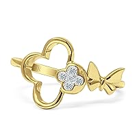 Flower & Butterfly Wrap Statement Fashion Thumb Ring Round Diamond 14K Gold