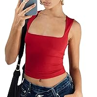 Women Sexy Sleeveless Crop Tank Top Square Neck Cropped Tank Cami Vest Strappy Y2K Going Out Tight Tee Shirts Tops