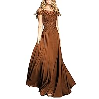 Burnt Orange Chiffon Bridesmaid Dress for Wedding Long Lace Applique Short Sleeve A-Line Elegant Formal Gowns for Women 6