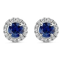 3.55 ct Sapphire With Diamond Accented Stud Earrings in Push Back