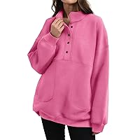 Fisoew Women's Oversized Sweatshirts Fleece Long Sleeve Half Button Casual Pullover Tops With Pockets