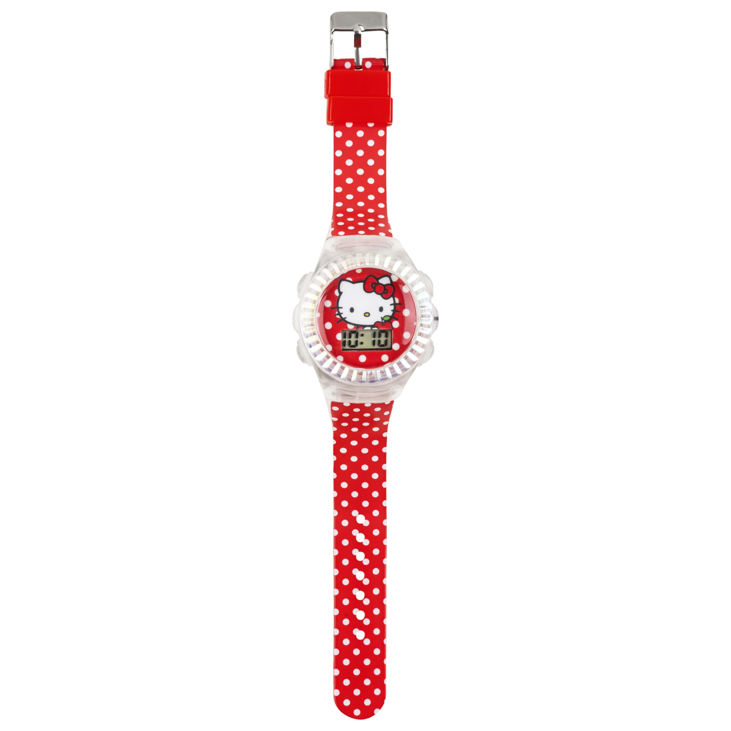 Accutime Hello Kitty Digital LCD Quartz Kids Red Watch for Girls with Polka Dot Print Band Strap (Model: HK4170AZ)