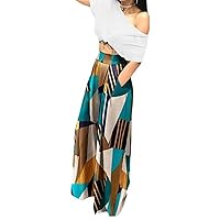 LROSEY Women Casual Stretchy Wide Leg Palazzo Pants with Pockets Flowy Dress Pants High Waisted Trousers