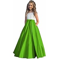 Girl's Satin Flower Girl Dress First Communion Dress Kids Wedding Ball Gowns Grass Green