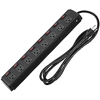 Metal Power Strip Individual Switches 8 Outlets, Heavy Duty Power Strip Surge Protector for Appliances, 6 FT Extension Cord Strip, 1200J Surge Protector 15A 120V 1800W.