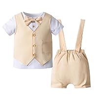 iiniim Toddler Kids Baby Boys Formal Suit Gentleman Bowtie Shirt + Waistcoat + Suspender Shorts Set