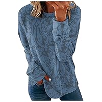 Long Sleeve Shirts for Women Crewneck Sweater Tops Printed Trendy Shirt Casual Pullover Loose Fit Sweatshirts Blouse
