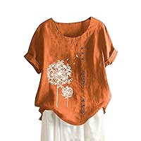 UOFOCO Woman Summer Clothes 2024 Cotton Linen Summer Womens Tops Tees Blouses Plus Size Casual Lightweight T Shirts 2024 Trendy Lady Shirts (S-5Xl) Orange 5X-Large