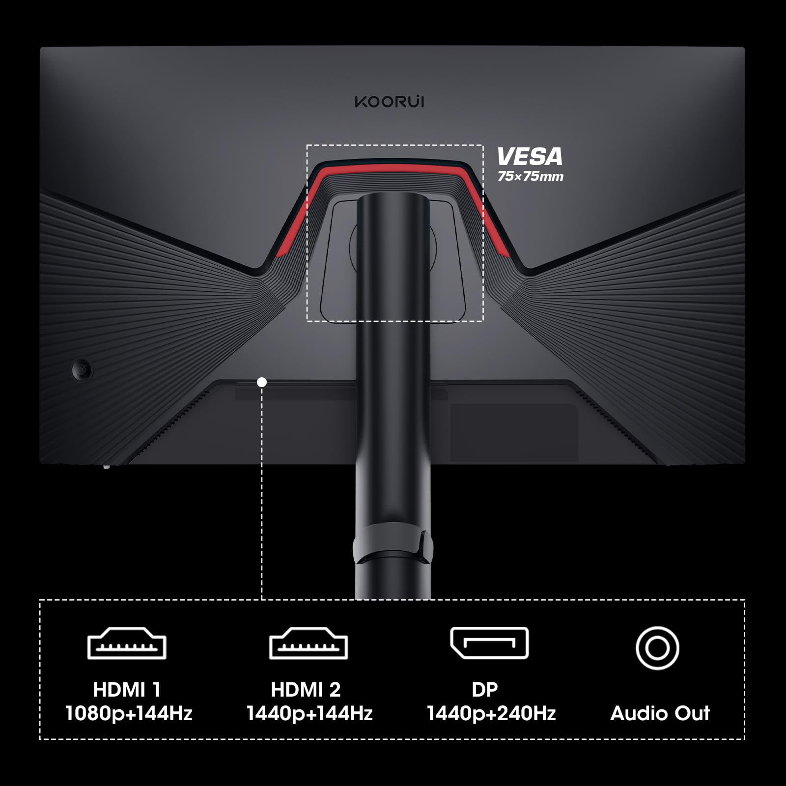 KOORUI 27 inch Gaming Monitor - WQHD (2560x1440) Computer Monitor, 240Hz, 1ms, Extreme Low Motion Blur, Adaptive Sync, HDR400, HDMI DisplayPort 2K Monitor, VESA Mountable, Black 27E3QK