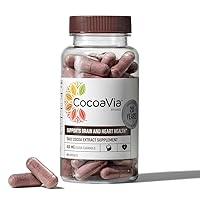 CocoaVia Heart & Brain Supplement, 30 Day, 450 mg Cocoa Flavanols, Memory & Circulation Booster, Nitric Oxide, Boost Oxygen & Energy, Plant Based, Gluten Free, Vegan, 60 Capsules