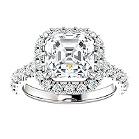 SPEC GOLD 4.50 CT Asscher Moissanite Engagement Ring Wedding Bridal Ring Sets Solitaire Halo Style 10K 14K 18K Solid Gold Sterling Silver Anniversary Promise Ring Gift