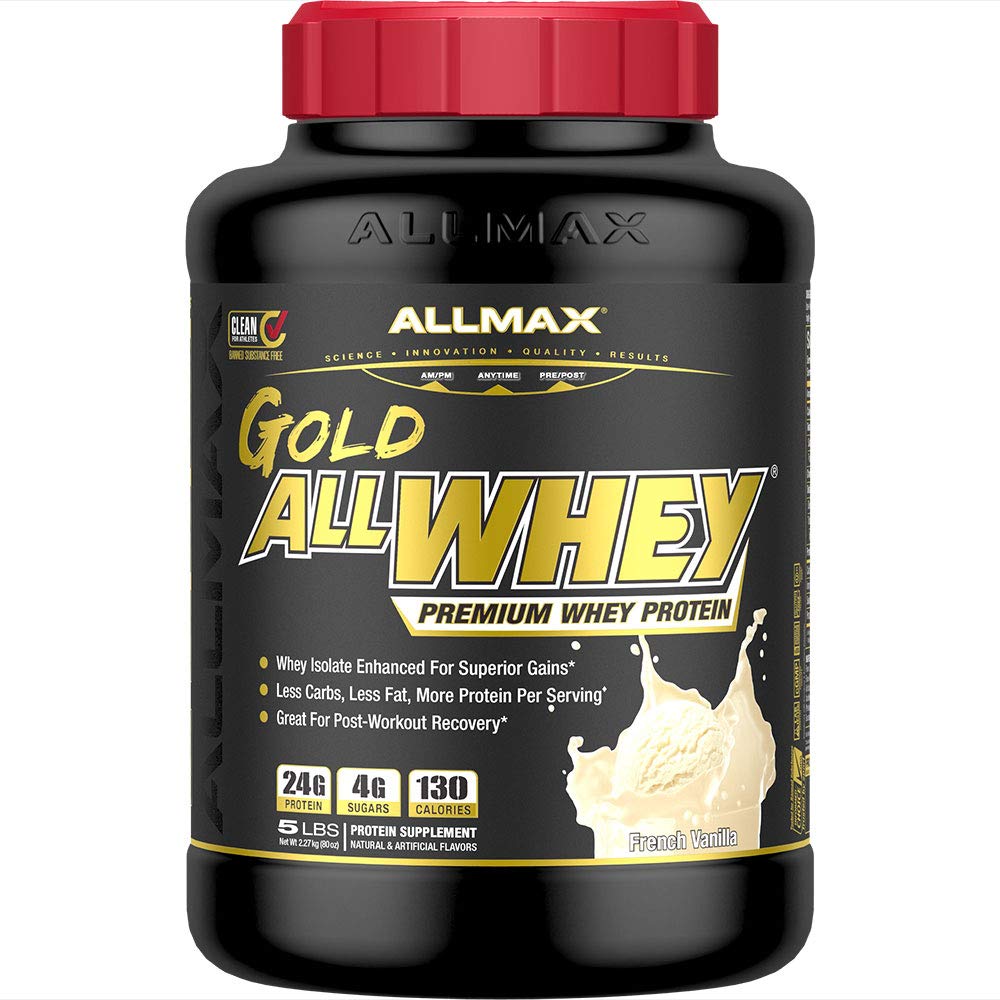 ALLMAX Nutrition - Gold ALLWHEY Protein Powder, Whey Protein Blend for Strength and Muscle Gains, Post Workout Recovery, Gluten Free, 24 Grams of Protein, Vanilla, 5 Pound