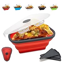 Pizza Storage Containers with Silicone Collapsible Pizza Box Pack with 5 Microwavable Serving Trays,Adjustable Pizza Slice Container to Organize Save Space Microwave, Dishwasher (Red)