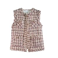 Summer Chic Tassel Tweed Tops Women's Clothes Causal Vintage Plaid Vest Coat Female Outwear