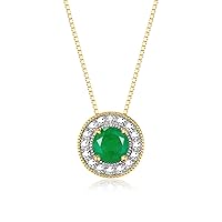 Rylos Halo Designer Necklace: Gemstone & Diamond, 18